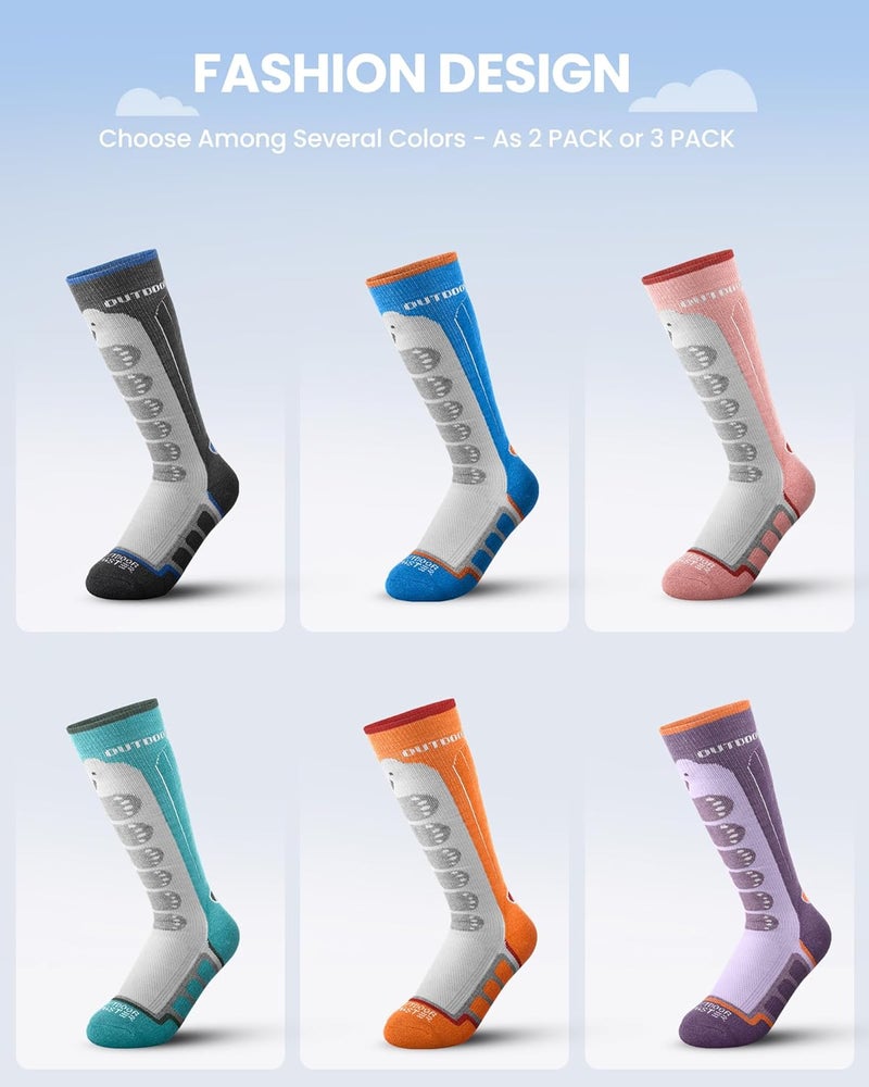 OutdoorMaster Kids Ski Socks, 2/3-Pack Merino Wool Compression Thermal Socks with Boys & Girls, Over The Calf Non-Slip Cuff - Image 5